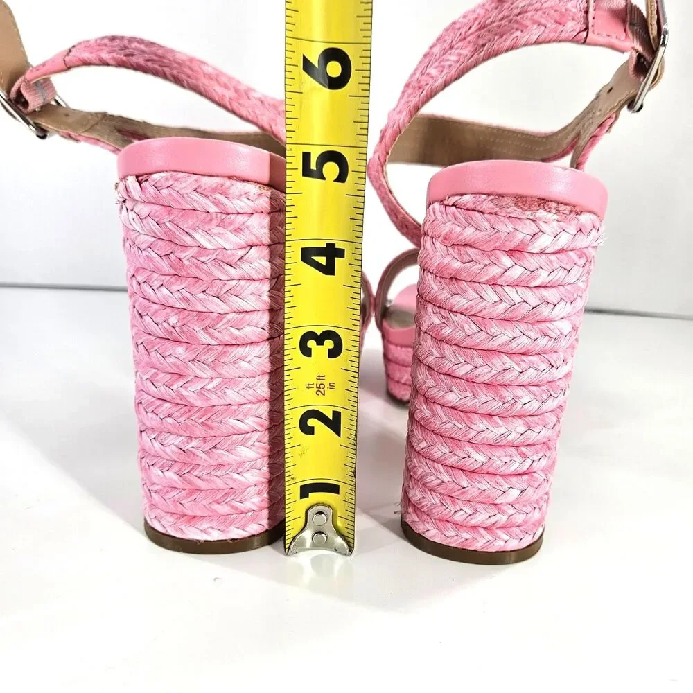 Steve Madden Lombardo Heeled Sandal Pink Raffeta Platform Buckle Ankle Strap W8 - Picture 9 of 16